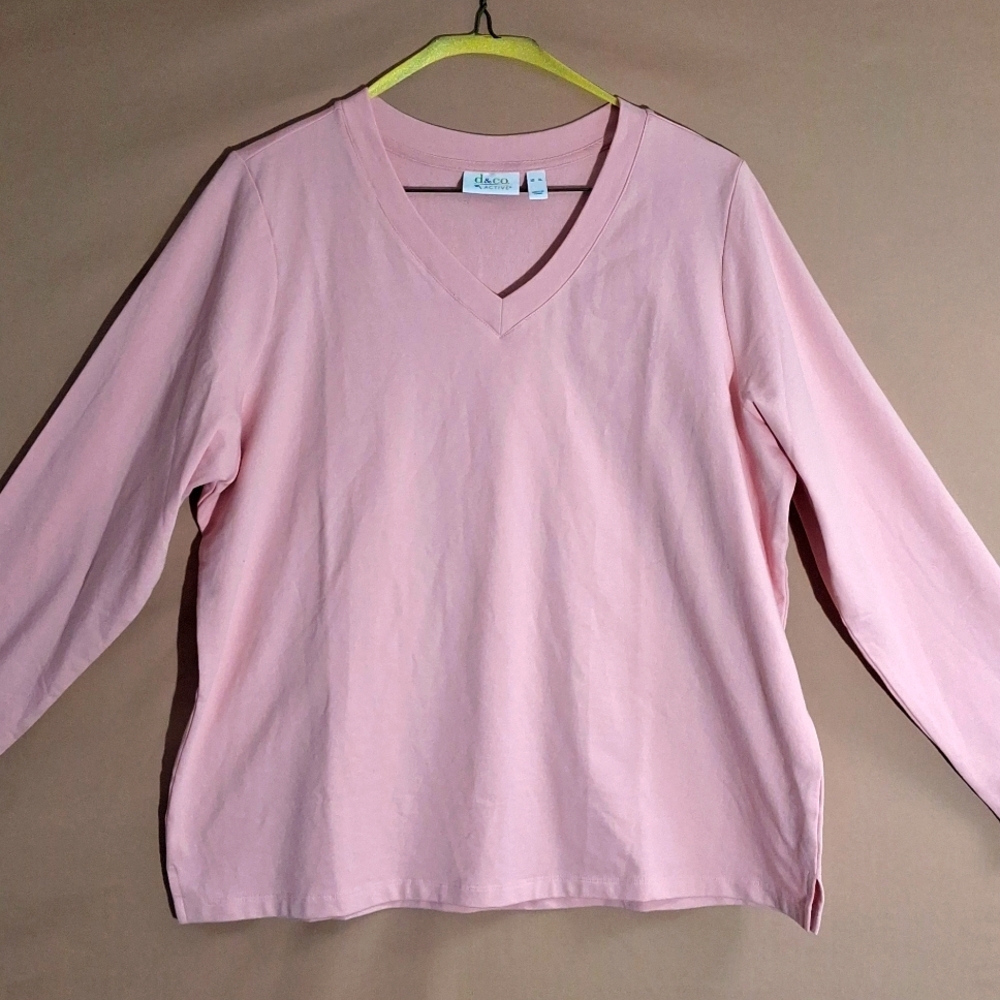 Denim & Co Active V-Neck Long Sleeve Tunic in Pink XL (NWOT)